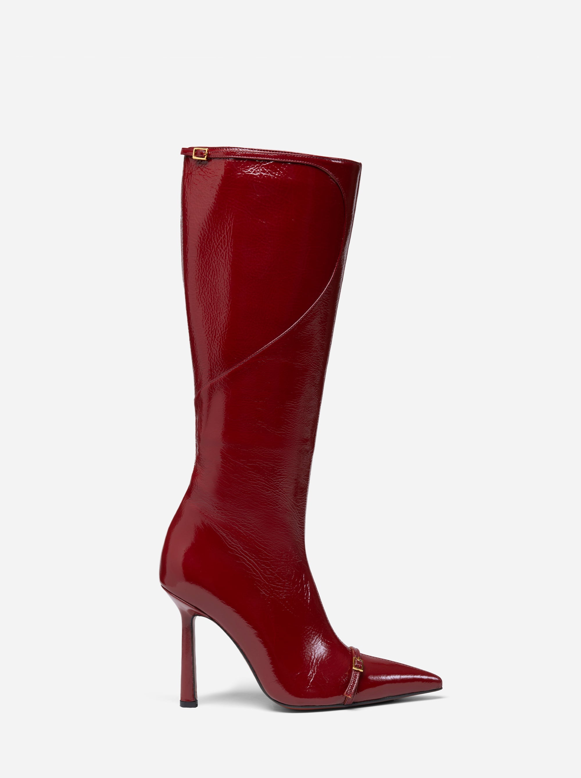 Knee High Pointy Toe Boots Red High Gloss