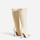 Knee High Pointy Toe Boots Vanilla Back
