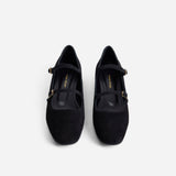 Manu Ballet Flats With Double Belt Black Suede