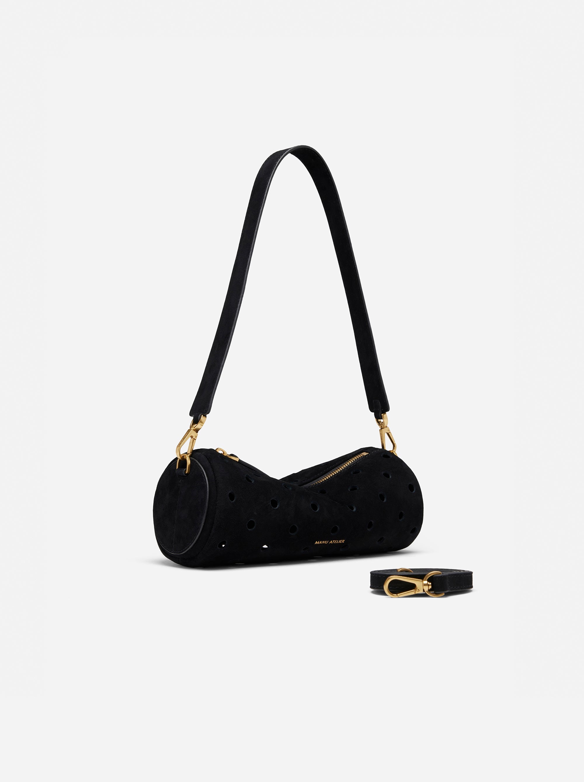 Mini Cylinder Perforated Black Suede Side