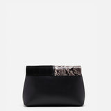The Fold Bag Black Suede & Snake Embossed Back