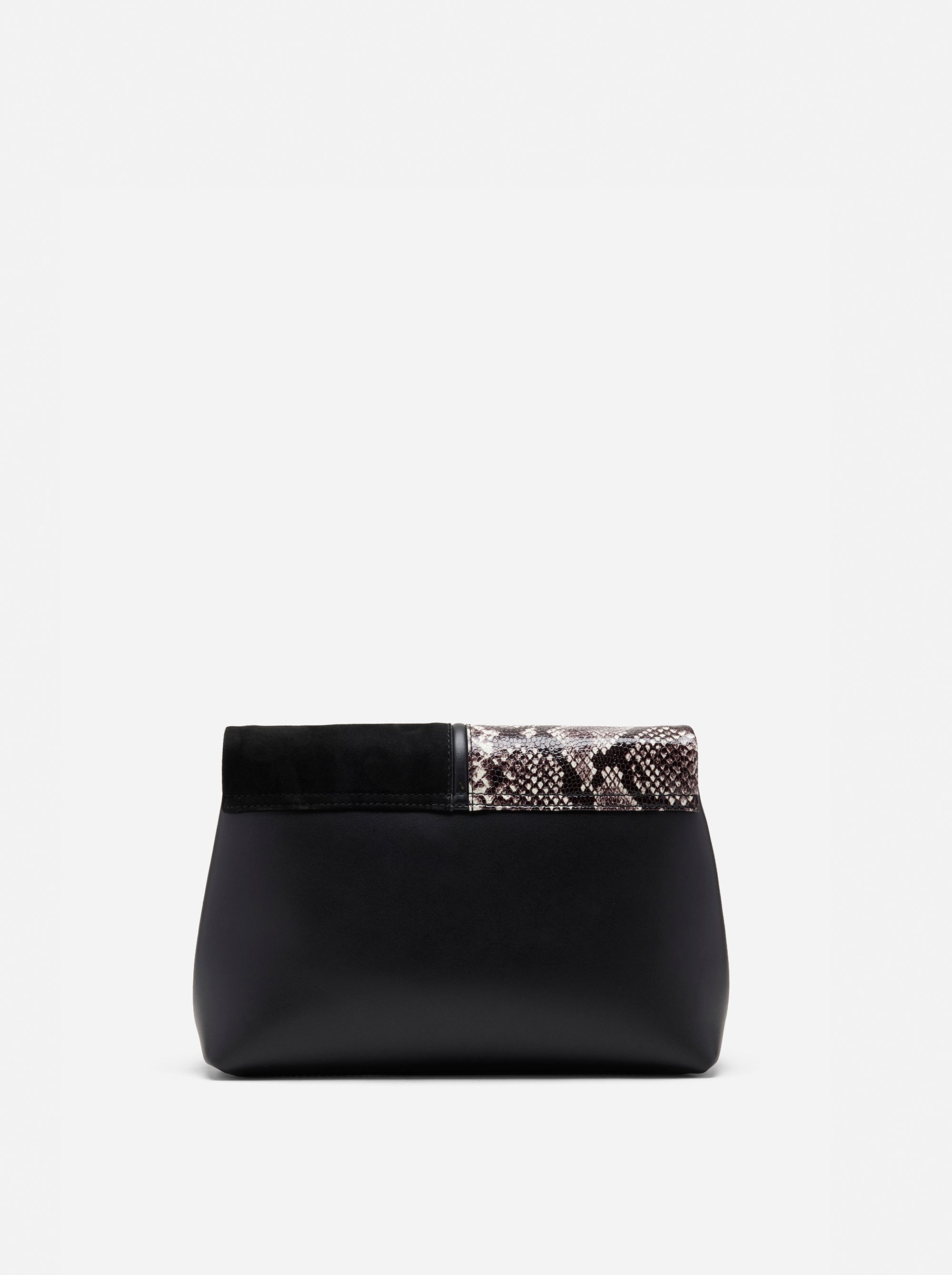 The Fold Bag Black Suede & Snake Embossed Back