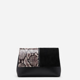 The Fold Bag Black Suede & Snake Embossed Front
