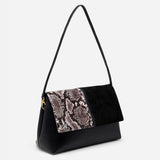 The Fold Bag Black Suede & Snake Embossed Side