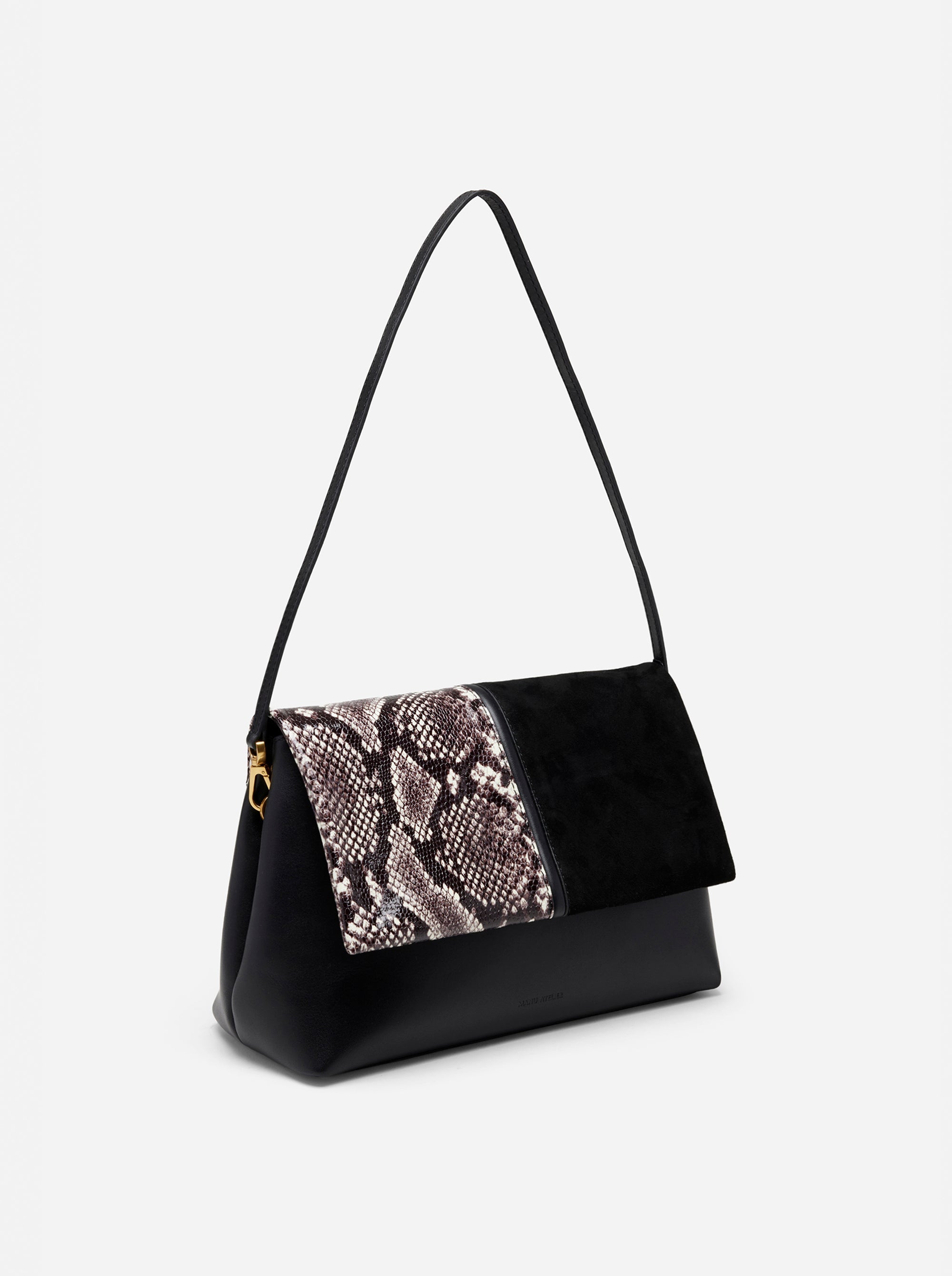 The Fold Bag Black Suede & Snake Embossed Side