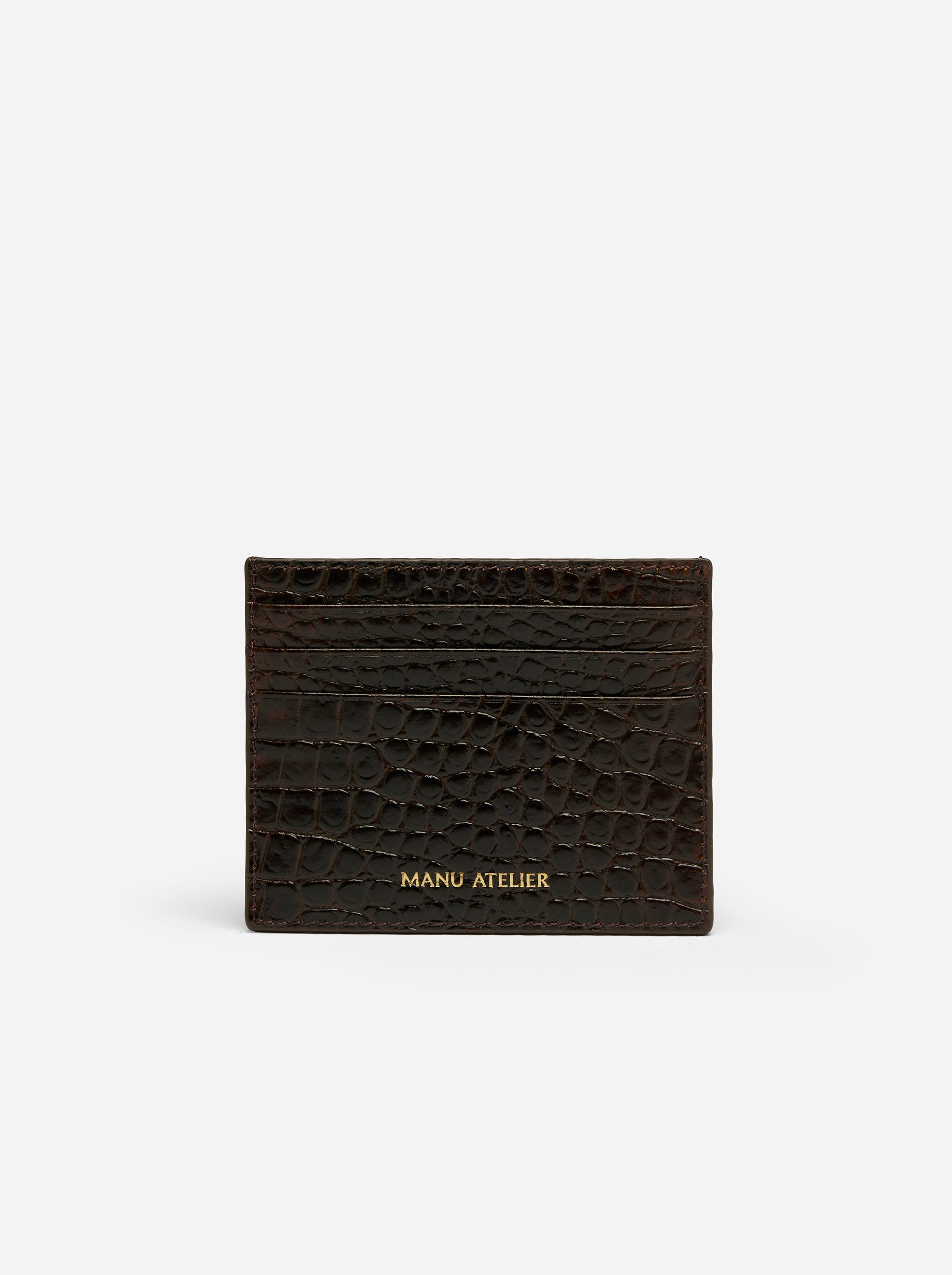 Manu Cardholder Deep Brown Croc Embossed Front