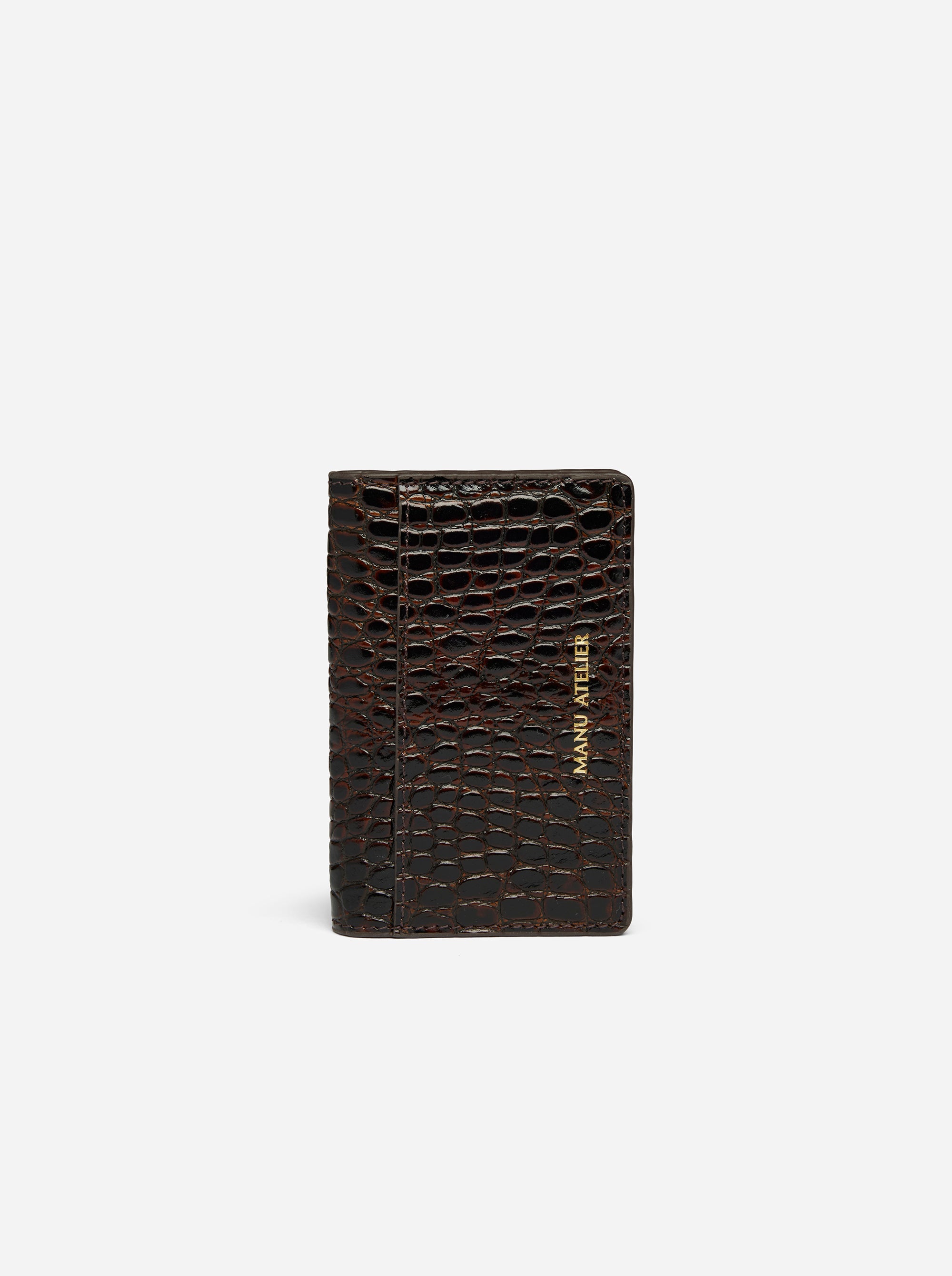 Manu Cardholder Deep Brown Croc Embossed Front
