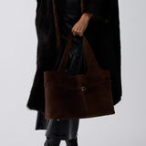 Cambon Cabas Deep Brown Suede on model