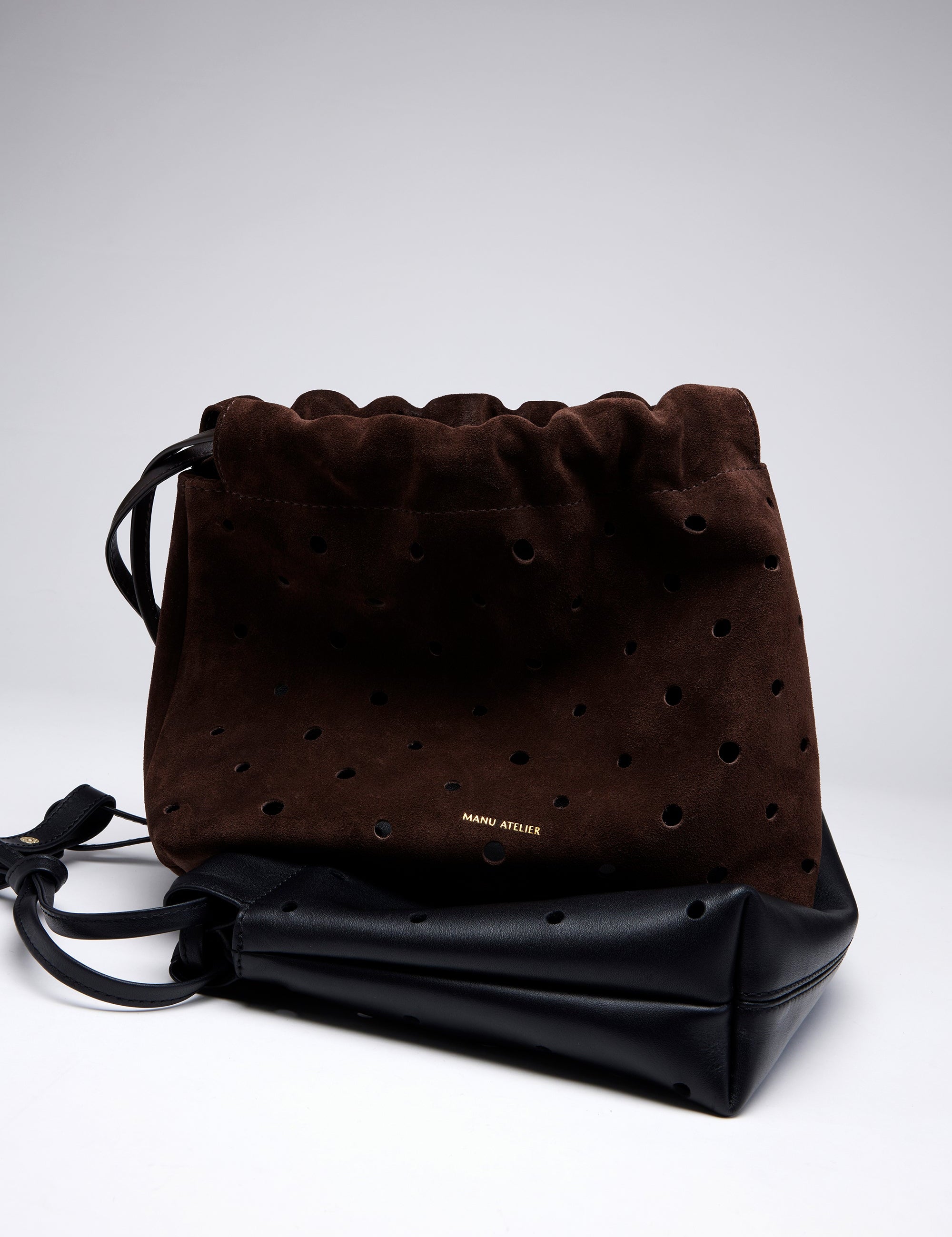 Romy Pouch Perforated Deep Brown Suede front